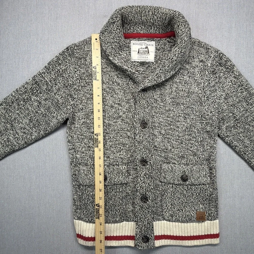 Roots Cabin Cardigan Knit Sweater Shawl Collar Mens L Canada Gray Oat
